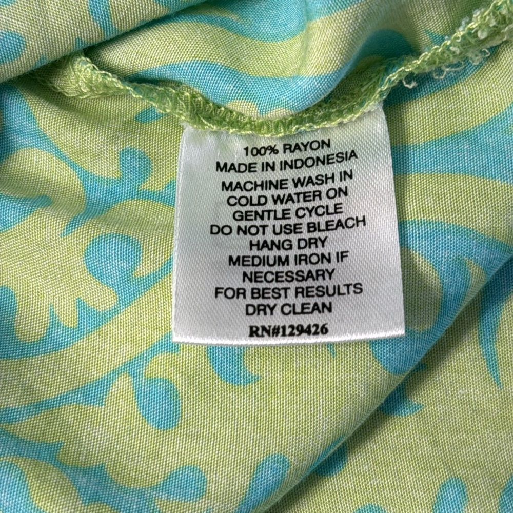Escapada Green and Blue Bell Sleeve Blouse EUC Size L - Picture 6 of 6